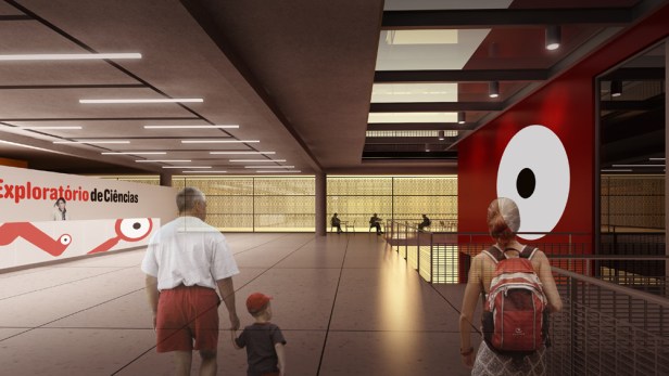 Vista da entrada do edifício, a esquerda o balcão de informações e a frente o café do por do sol. Vista da entrada do edifício, a esquerda o balcão de informações e a frente o café do por do sol.