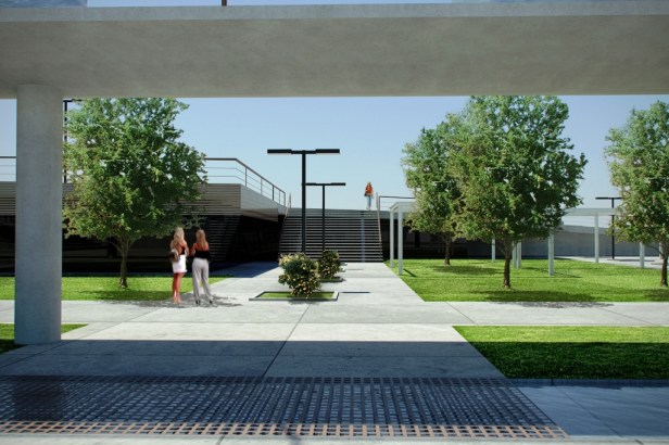 Vista do setor de lojas com linha d'água em primeiro plano