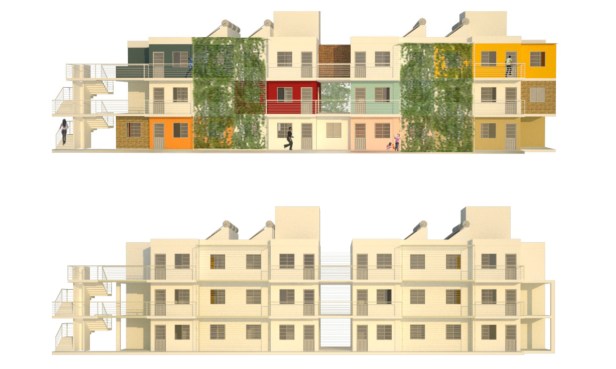 Fachada principal do edifício ocupado e não ocupado