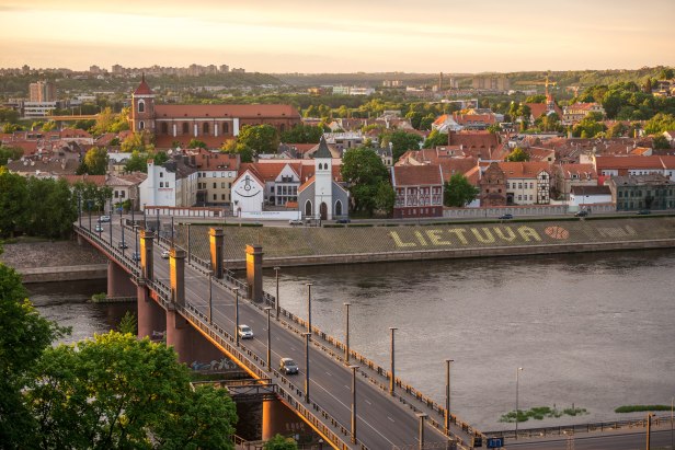 Kaunas Old Town with Vytautas the Great Bridge in the foreground